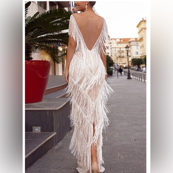 White fringe wedding dress- never worn - Picture 8 of 8